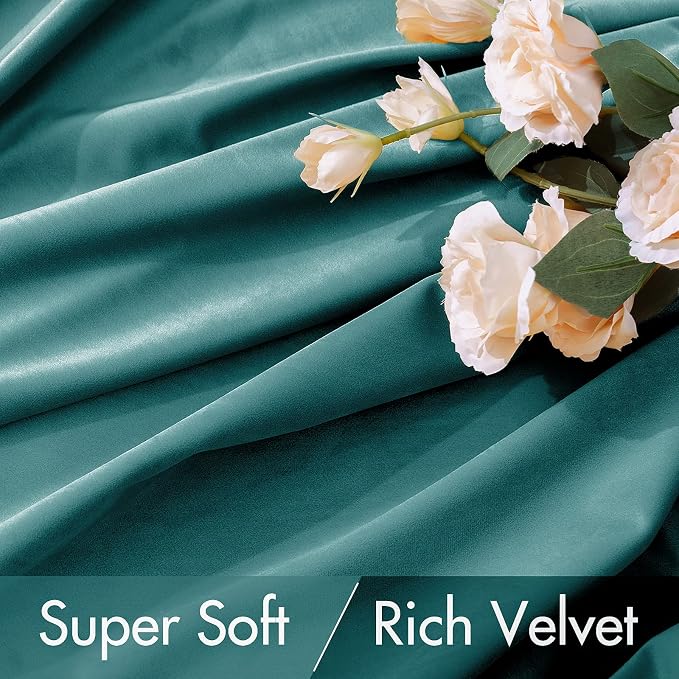 MIULEE Teal Velvet Curtains 90 inches 2 Panels