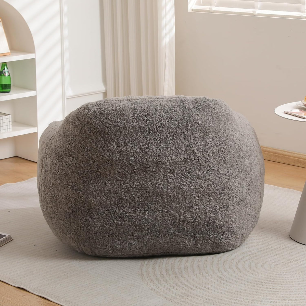 Furniliving Bean Bag Chair, Oversized Bean Bag Couch for Adults Comfy Bean Bag Sofa with Back Support, Giant Bean Bag Chair Stuffed Floor Sofa for Living Room Bedroom Dorm Office, Teddy, Light Grey