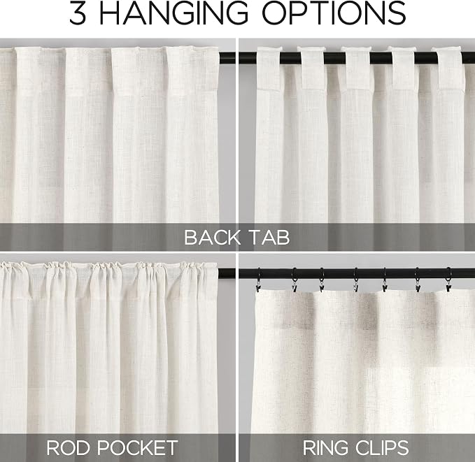 Extra Long Beige White Linen Curtains 126 Inch