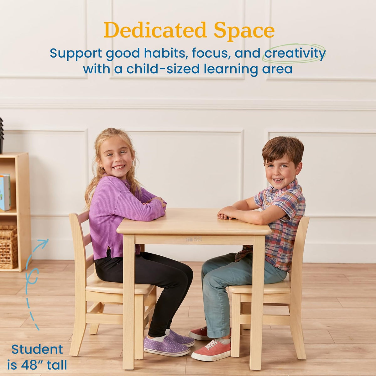 ECR4Kids 24in x 24in Hardwood Table and Chair Set2in Seat Height, Kids Furniture, Antique White