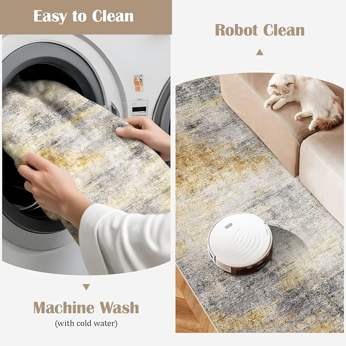 3x4 Washable Entryway Area Rug: Modern Abstract Small Runner Rug