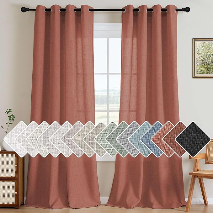 H.VERSAILTEX Living Room Linen Curtains Semi Sheer Curtains Nickel Grommet