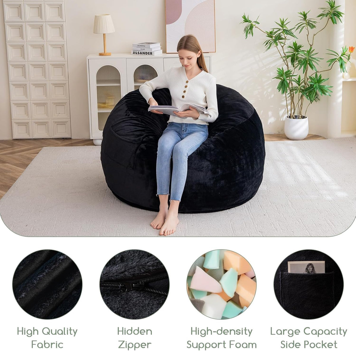 HIGOGOGO Giant Bean Bag Chair Bed for Adults,Convertible Beanbag Folds from Lazy Chair to Floor Mattress Bed,Large Floor Sofa Couch with High-Density Foam Filling, Machine Washable