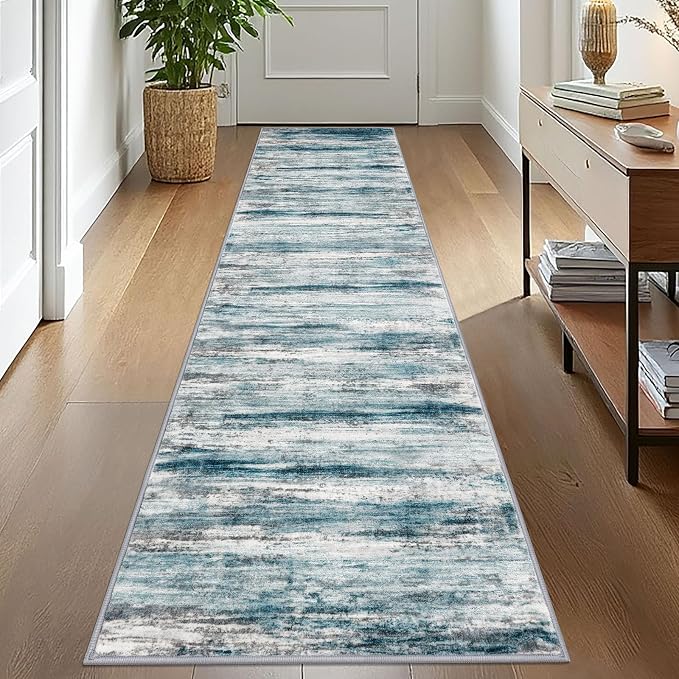 KOZYFLY Modern Abstract Kitchen Runner Rug, 2x10 Washable Rug Runner Non-Slip