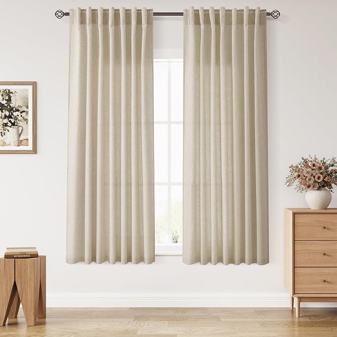 Nanspring Eggshell Beige Curtains 63 Inch Length