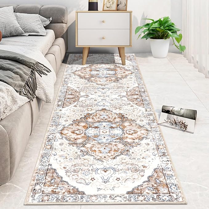 HEBE Hallway Runner Rug 2'x6' Washable Vintage Distressed Area Rugs Non Slip