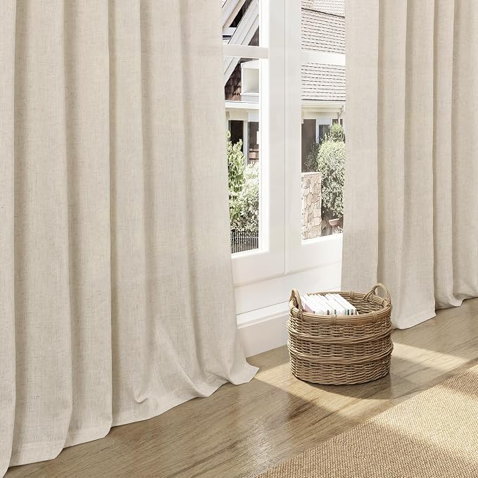 Birch Beige Linen Curtains 132 Inch Length