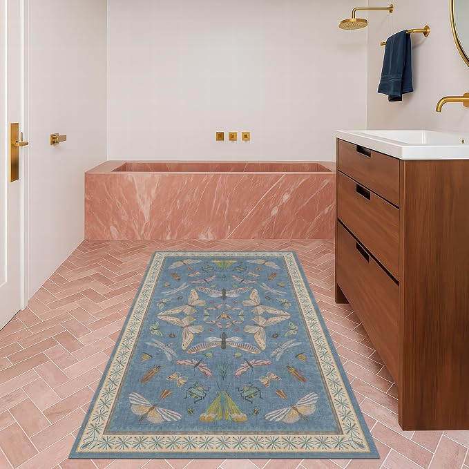 Hazo Haus Washable Blue Rugs for Bedroom Bedside