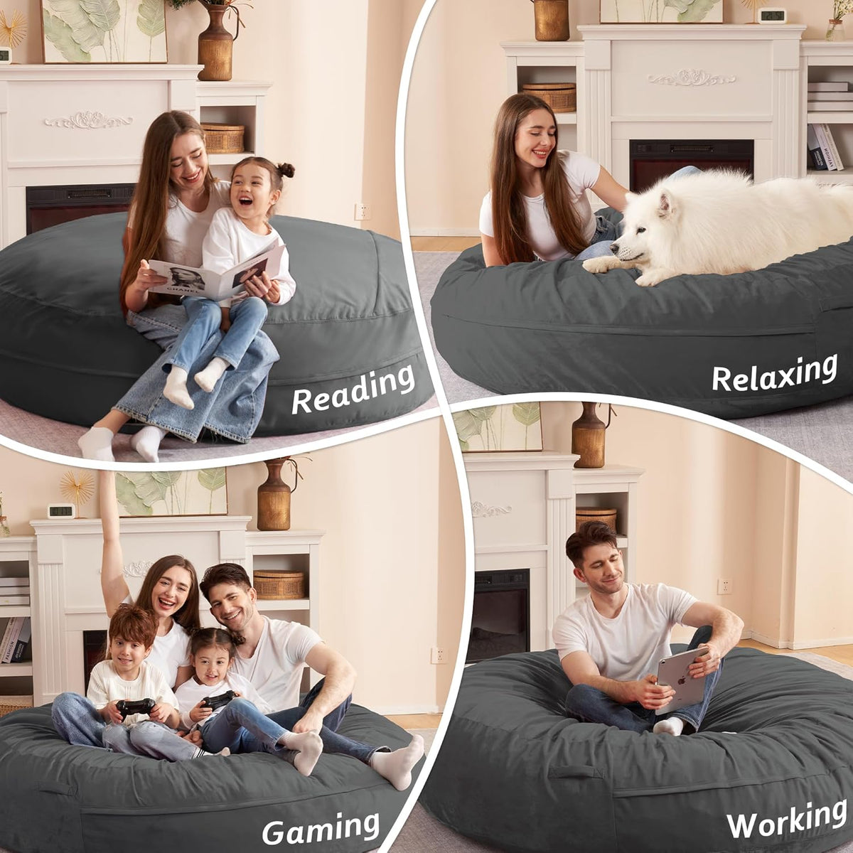 HABUTWAY XX-Large Bean Bag Chair: Giant 7' Memory Foam Furniture Bean Bag Chairs for Adults with Microfiber Cover 7Ft (Grey)