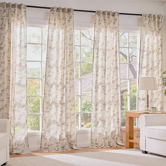 Lazzzy Floral Linen Curtains Farmhouse Extra Long Curtain