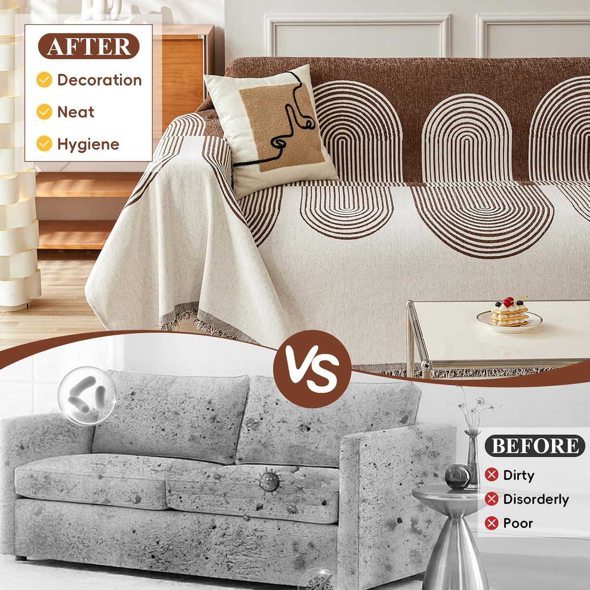 STACYPIK Soft Boho Chenille Couch Cover for Pets Beige Khaki Sofa Cover for 3 Cushion Couch Non Slip Furniture Protector with Tassels Geometric Couch Cover L Shaped Pet Friendly Washable-71x150IN