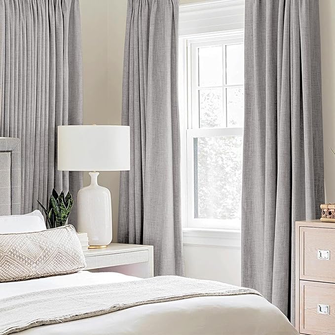 MIULEE Linen Texture Curtains for Bedroom Solid 100% Blackout Thermal Insulated