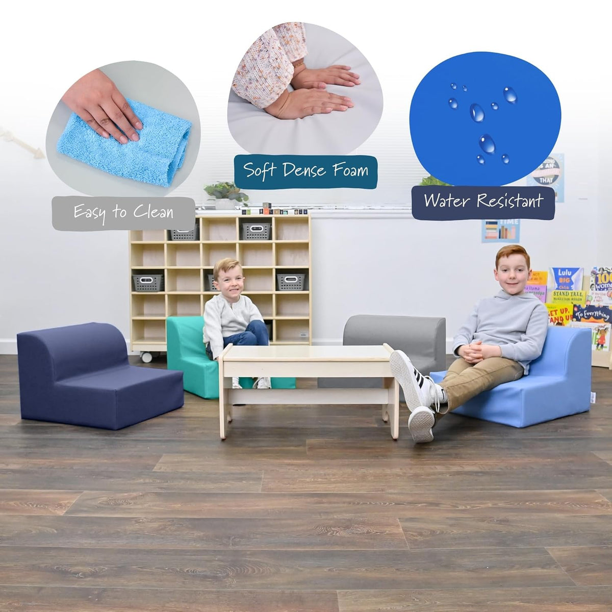 Children's Factory Library Lounger, Flexible Seating Classroom Furniture, Comfy Kids Chairs, Aqua, Single Lounger
