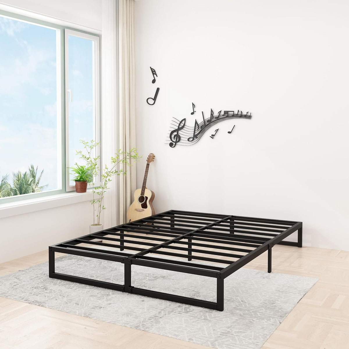 12 Inch Bed Frame Queen Size Heavy Duty Steel Slat Support Metal Platform Queen Bed Frame No Box Spring Needed, Easy Assembly, Black