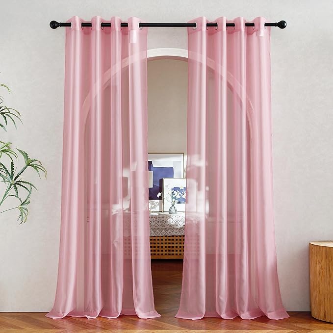 NICETOWN Voile Sheer Pink Curtains 90 inches Long