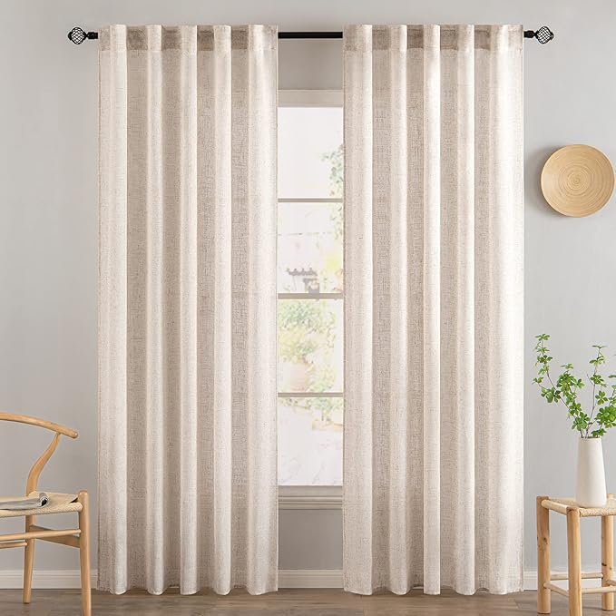 MIULEE Natural White Linen Curtains 84 Inch Length