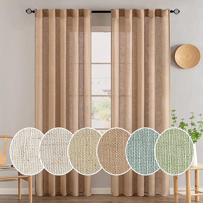 MIULEE Brown Linen Curtains 84 Inch Length
