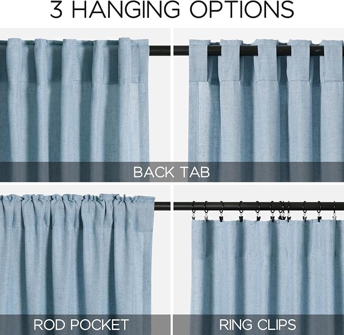 Nanspring Blue Extra Long Curtain 102 inches Long 2 Panels Set