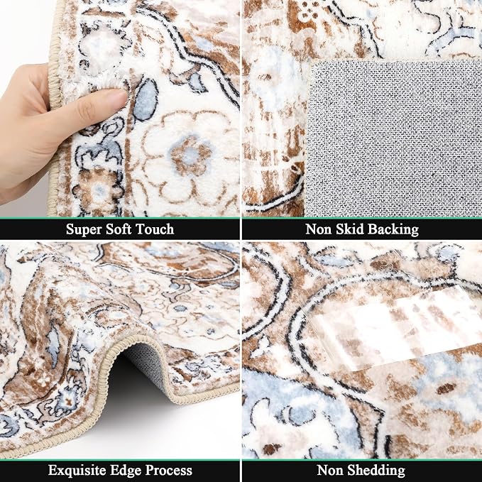 HEBE Hallway Runner Rug 2'x6' Washable Vintage Distressed Area Rugs Non Slip