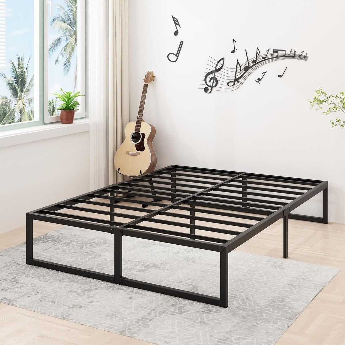 14 Inch King Bed Frame Sturdy Mattress Foundation, Heavy Duty Metal Platform with Steel Slats Support No Box Spring Needed, Noise Free, Easy Assembly, Black