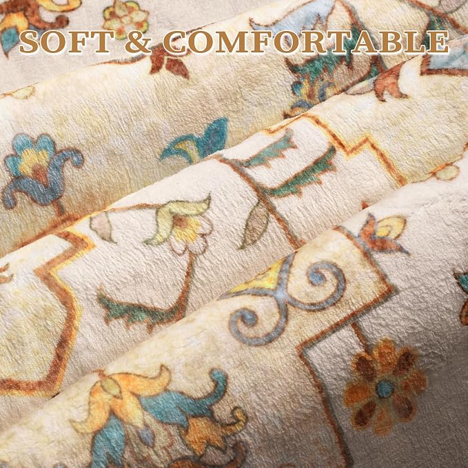 SERISSA Boho Area Rug 5x7 Light Yellow, Washable Large Rugs