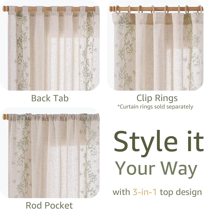 jinchan Evelyn Embroidered Linen Curtains