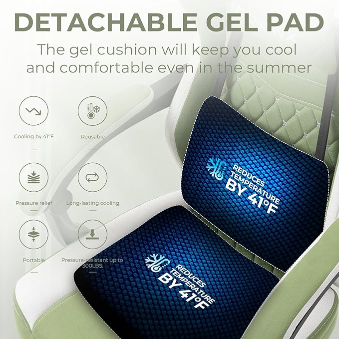 Dowinx Gaming Chair Breathable Fabric Game Chair with Gel Pad, Comfortable Gamer Chair with Pocket Spring Cushion, Ergonomic Computer Chair with Footrest and Storage Bag, Green
