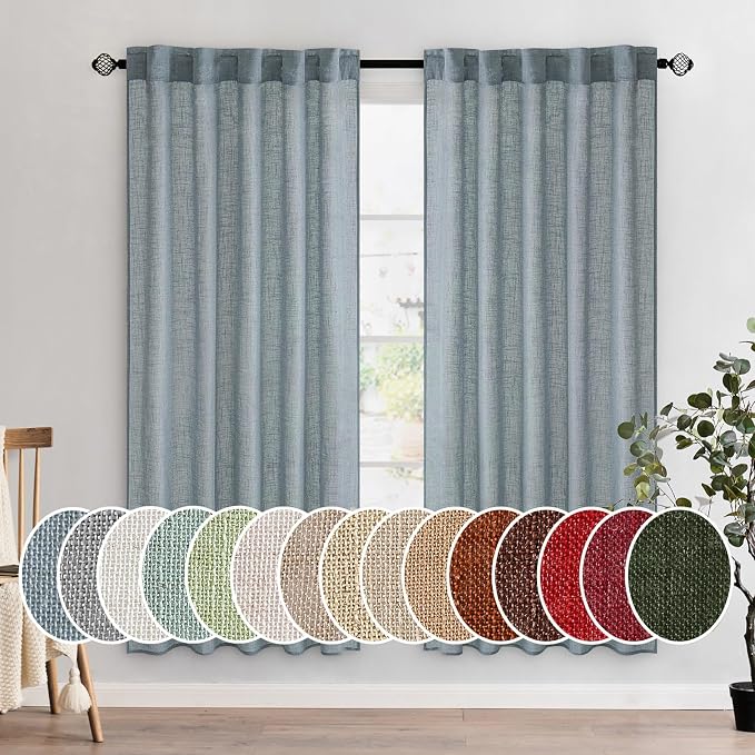 MIULEE Dusty Blue Linen Curtains 72 Inch Length 2 Panels