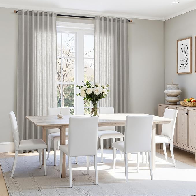 Nanspring Light Gray Linen Curtains 63 Inch Length