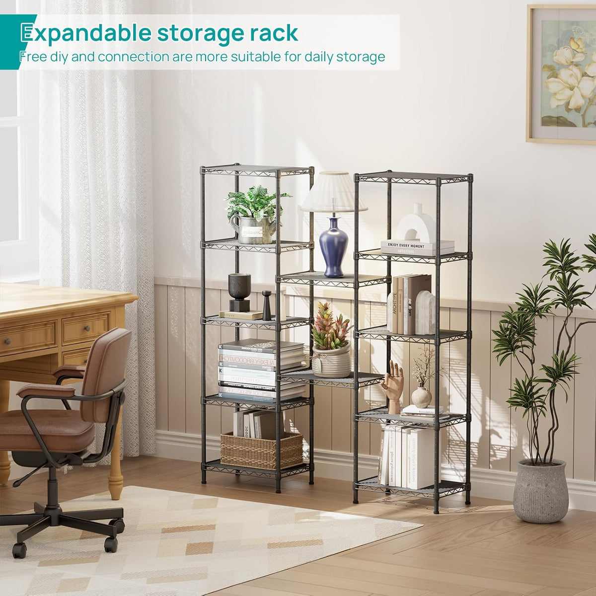 SINGAYE 6 Shelves Bathroom Organizers and Storage Shelf Wire Closet Metal Pantry Kitchen Small Garage Shelving Unit Laundry Room Organization Home Tall Rack Balck 10" D x 16" W x 60”H
