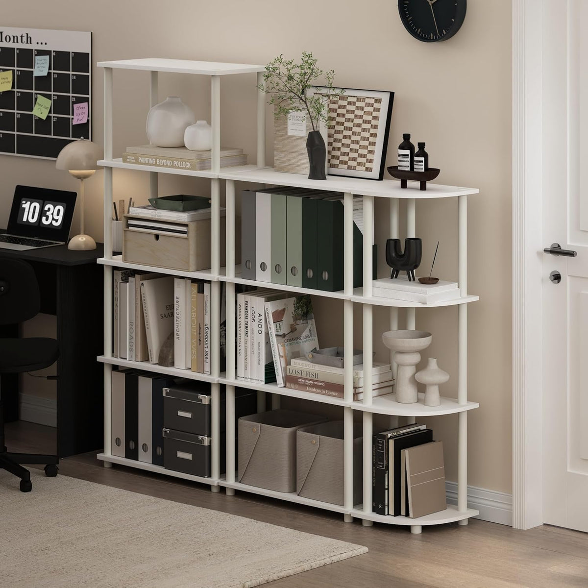 Furinno Turn-N-Tube 4-Tier Multipurpose Shelf Display Rack, White/White