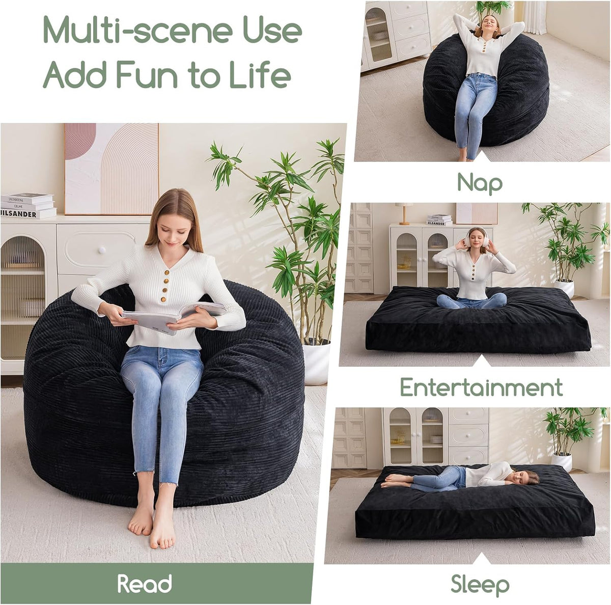 HIGOGOGO Giant Bean Bag Chair Bed for Adults,Convertible Beanbag Folds from Lazy Chair to Floor Mattress Bed,Large Floor Sofa Couch for Adult,Couples,Family,High-Density Foam Filling, Machine Washable
