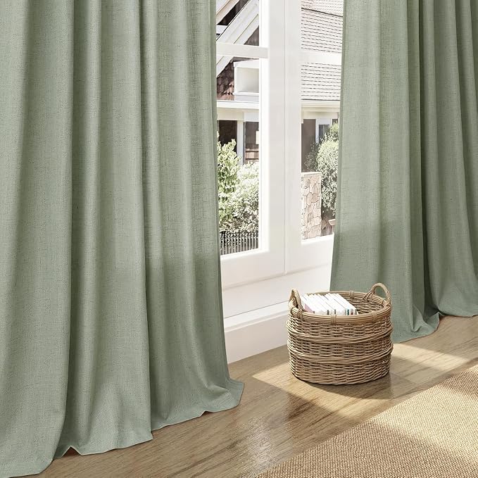 Desert Sage Linen Curtains for Living Room 100 Inches Long Light Filtering Semi