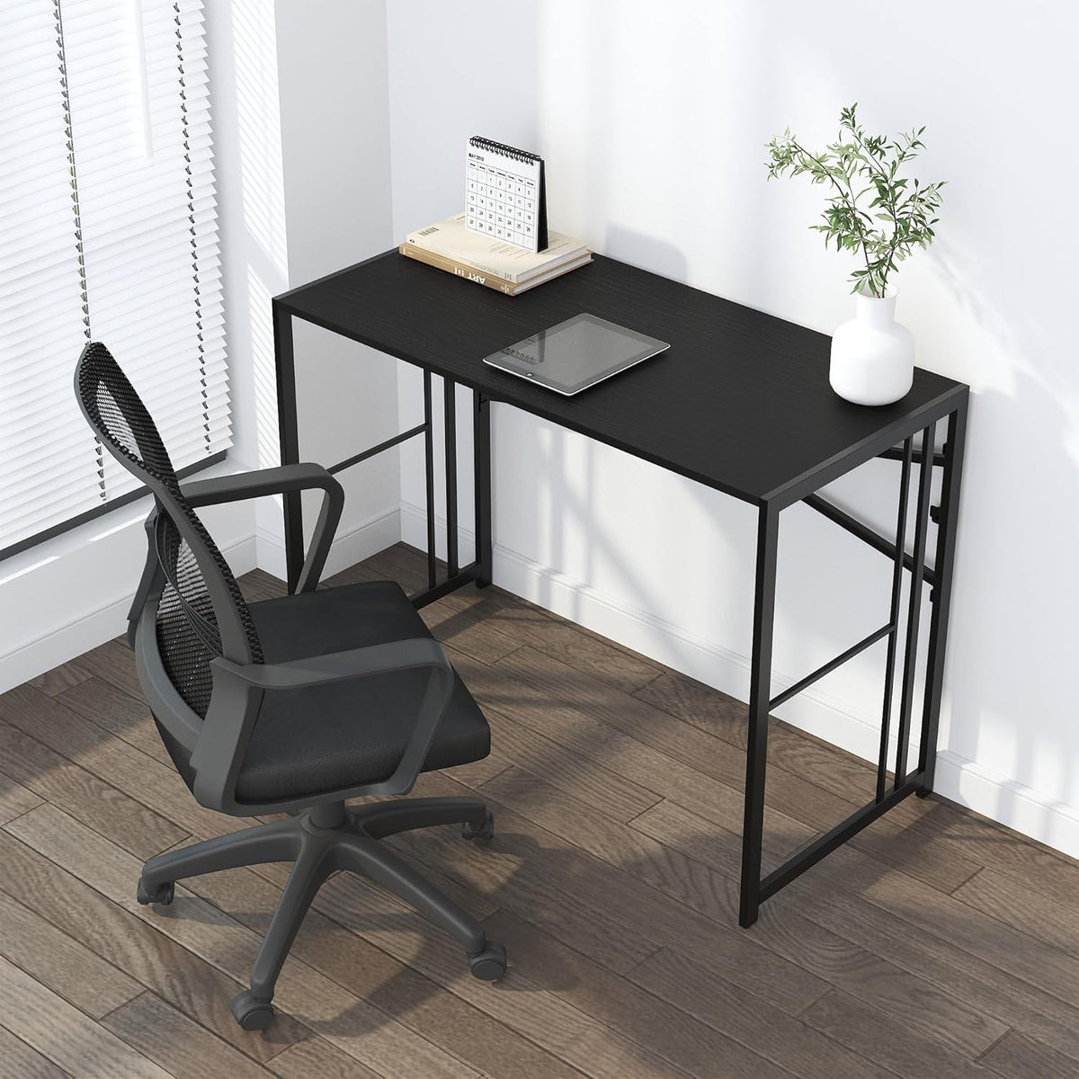 Folding Desk 40 inch Writing Gaming Computer Camping Desk, No Assembly Required Home Office Table, Black