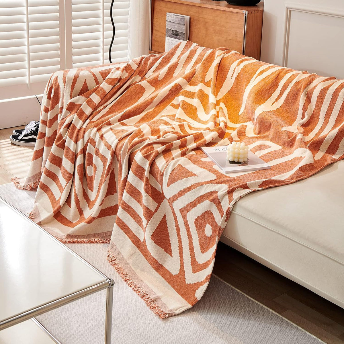 VM VOUGEMARKET Orange Sofa Cover for 3 Cushion Large Chenille Couch Cover Dog Proof Furniture Cover L Shaped Sofa Throw Cover Sectional Couch Cover-71 x 134,Burnt Orange