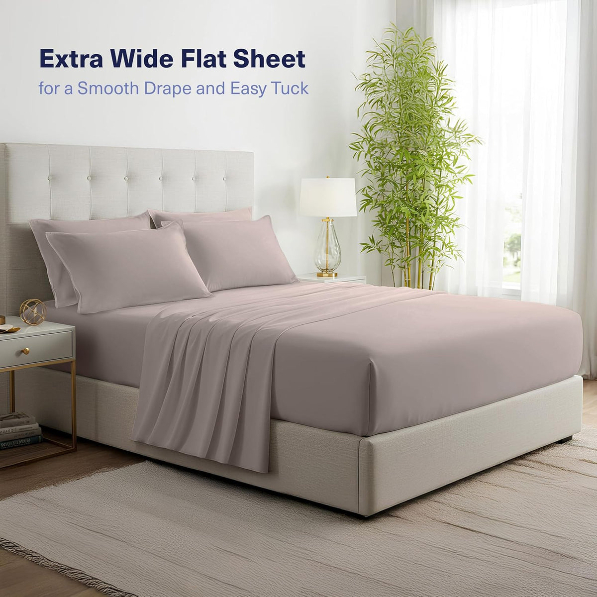 Kickoff Viscose Bamboo Sheets King Size 4-pc 100% Organic Bamboo Viscose Bed Cooling Sheets King Size Set Cool Bedding for hot Sleepers Sheet, Flat, Fitted, Pillowcases (Grey Mist,K)
