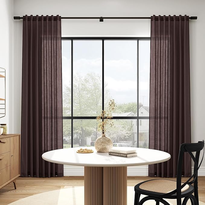 Coffee Brown Extra Long Linen Curtains 120 Inch