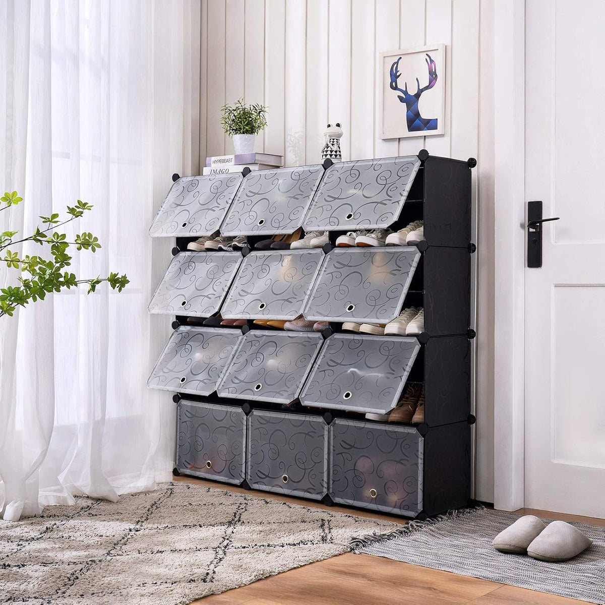 Portable Shoe Rack Organizer, 48-Pair Tower Shelf Storage Cabinets, Plastic Shoe Organizer for Entryway, Expandable for Heels,Boots,Slippers