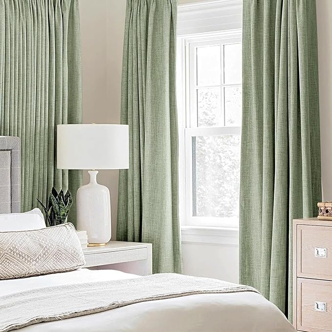 MIULEE Linen Texture Curtains for Bedroom Solid 100% Blackout Thermal Insulated