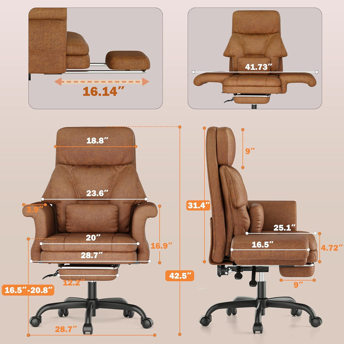 ELABEST C39 Cross Legged Office Chair with Footrest & Convertible Armrests - Pet-Friendly XL Home Desk Chair, Ergonomic Recliner with Lumbar Pillow, Criss Cross Design, Big and Tall Executive Chair
