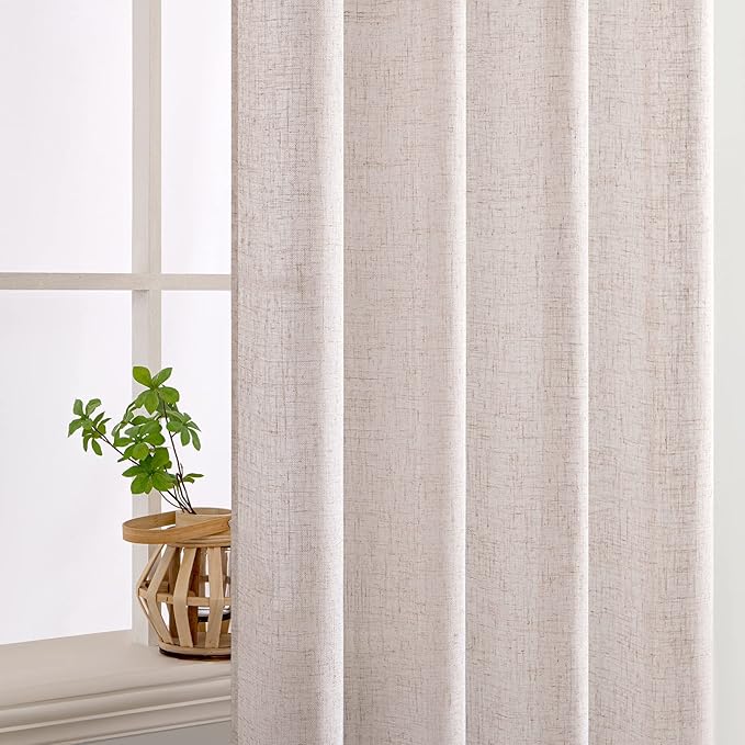 MIULEE Natural White Linen Curtains 132 Inch Length 2 Panels