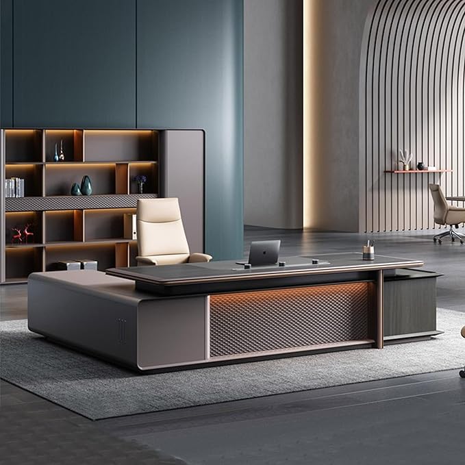 Modern Executive Desk, 78.7 inch L Shaped Desk with Storage, L Shape Corner Desk Drawers and Lockable Storage No Installation Required Without Display Racks and Bookshelves