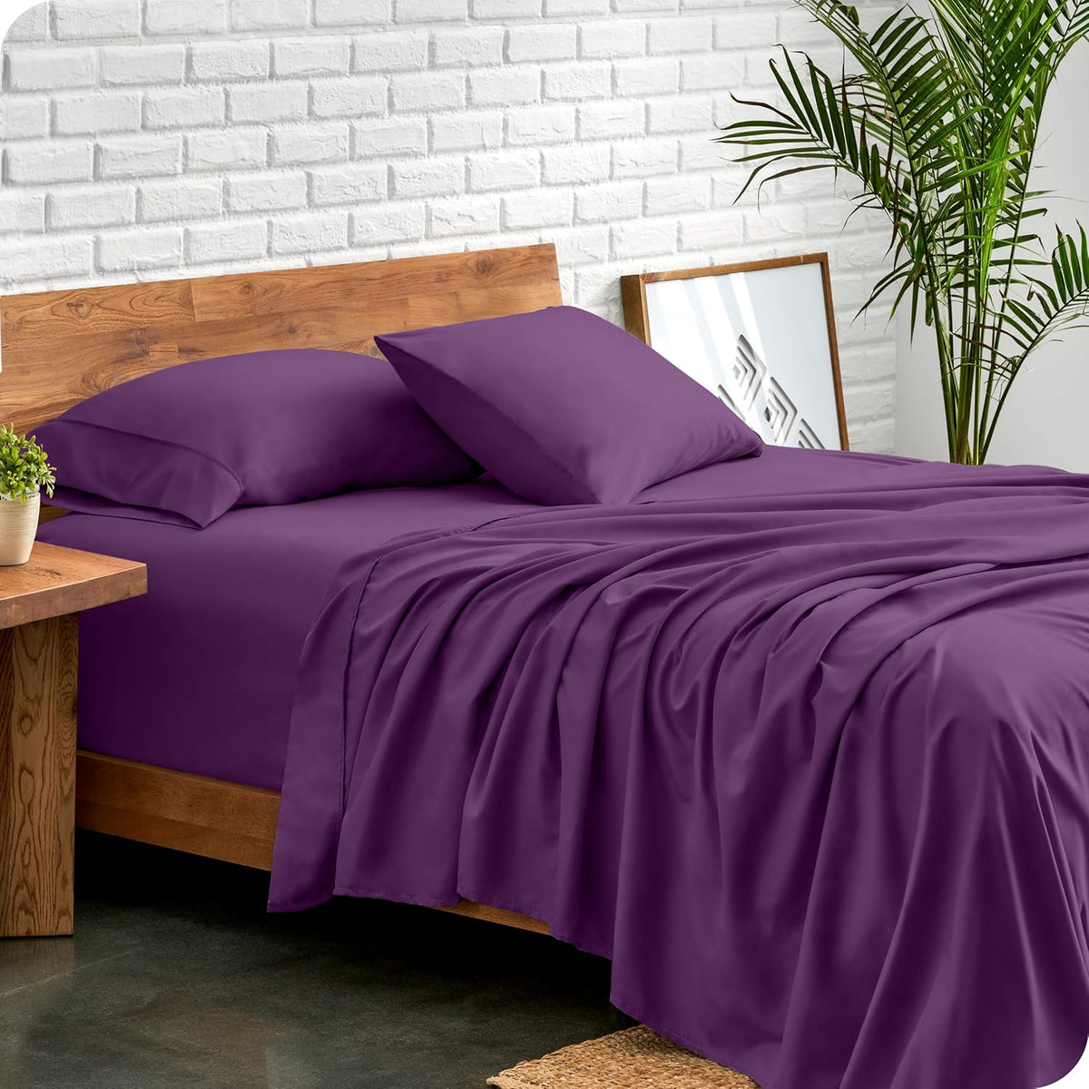 Bare Home Full XL Sheet Set - Luxury 1800 Ultra-Soft Microfiber Full Extra Long Bed Sheets - Double Brushed - Deep Pockets - Easy Fit - 4 Piece Set - Bedding Sheets & Pillowcases (Full XL, Plum)