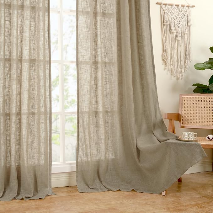 LAMIT Taupe Linen Curtains 90 Inch