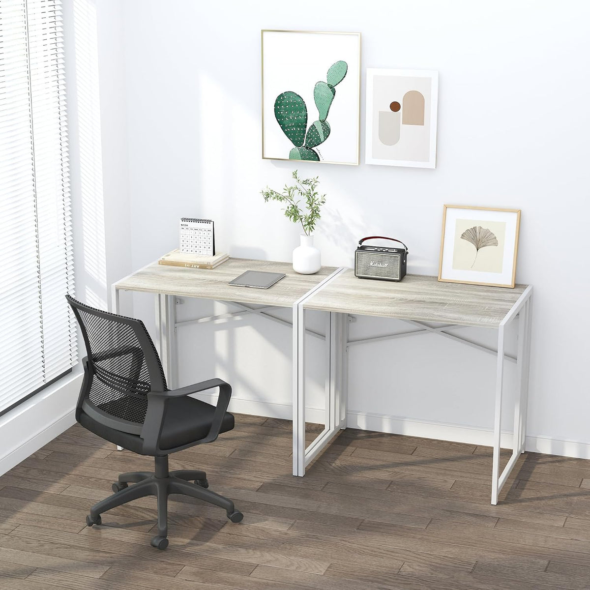 Small Folding Desk 32 inch, No Assembly Required Small Office Desk, Writing Gaming Computer Camping Desk, Beige