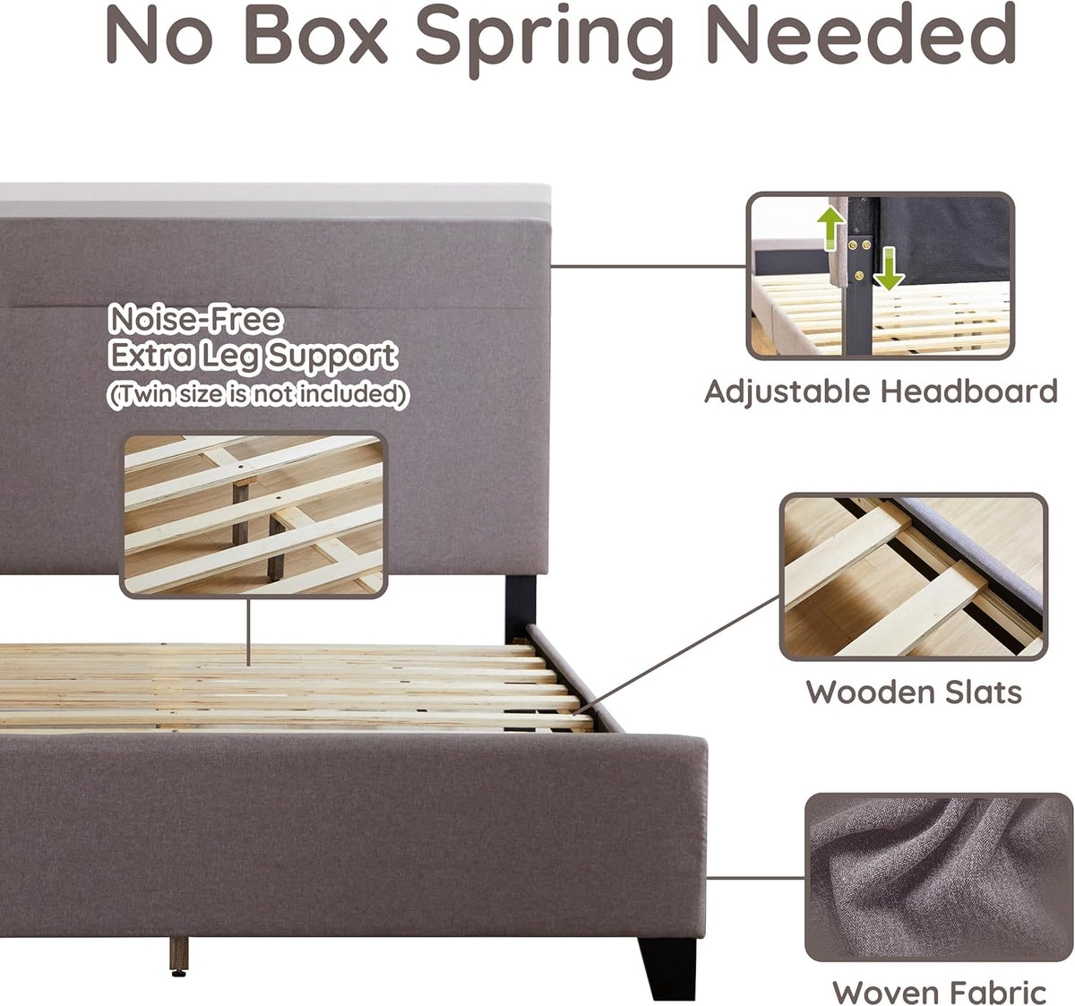 Livinia Amelia Full Size Platform Bed, Fabric Upholstered Full Bed Frame with Height Adjustable Headboard Footboard, Strong Wood Slats, No Box Spring Needed, Brown