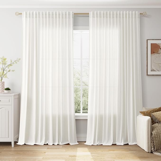 Nanspring Beige White Extra Wide Linen Curtains