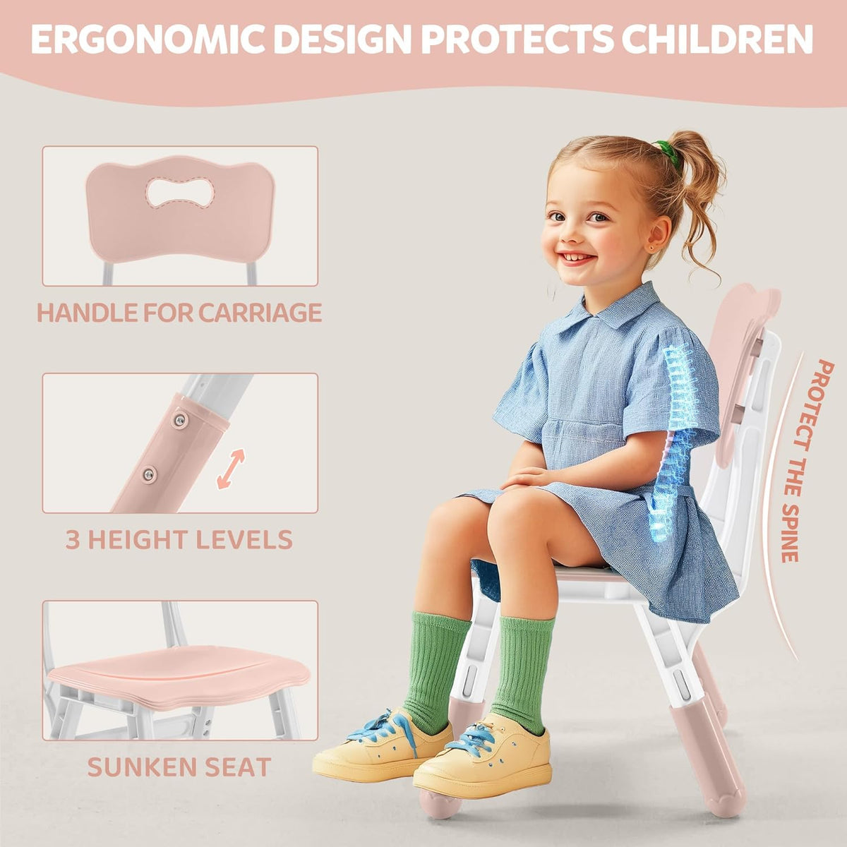 Adjustable Kids Table & Chairs Set for Ages 3-8 | 31.5"x23.6" Easy-Clean Activity Table | Meets ASTM/CPSC Standards for Daycare, Homeschool & Playroom (Pink, 2 Chairs)