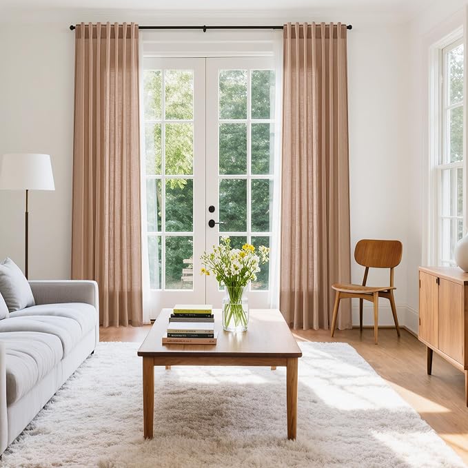 Nanspring Peach Linen Curtains 84 inches Long