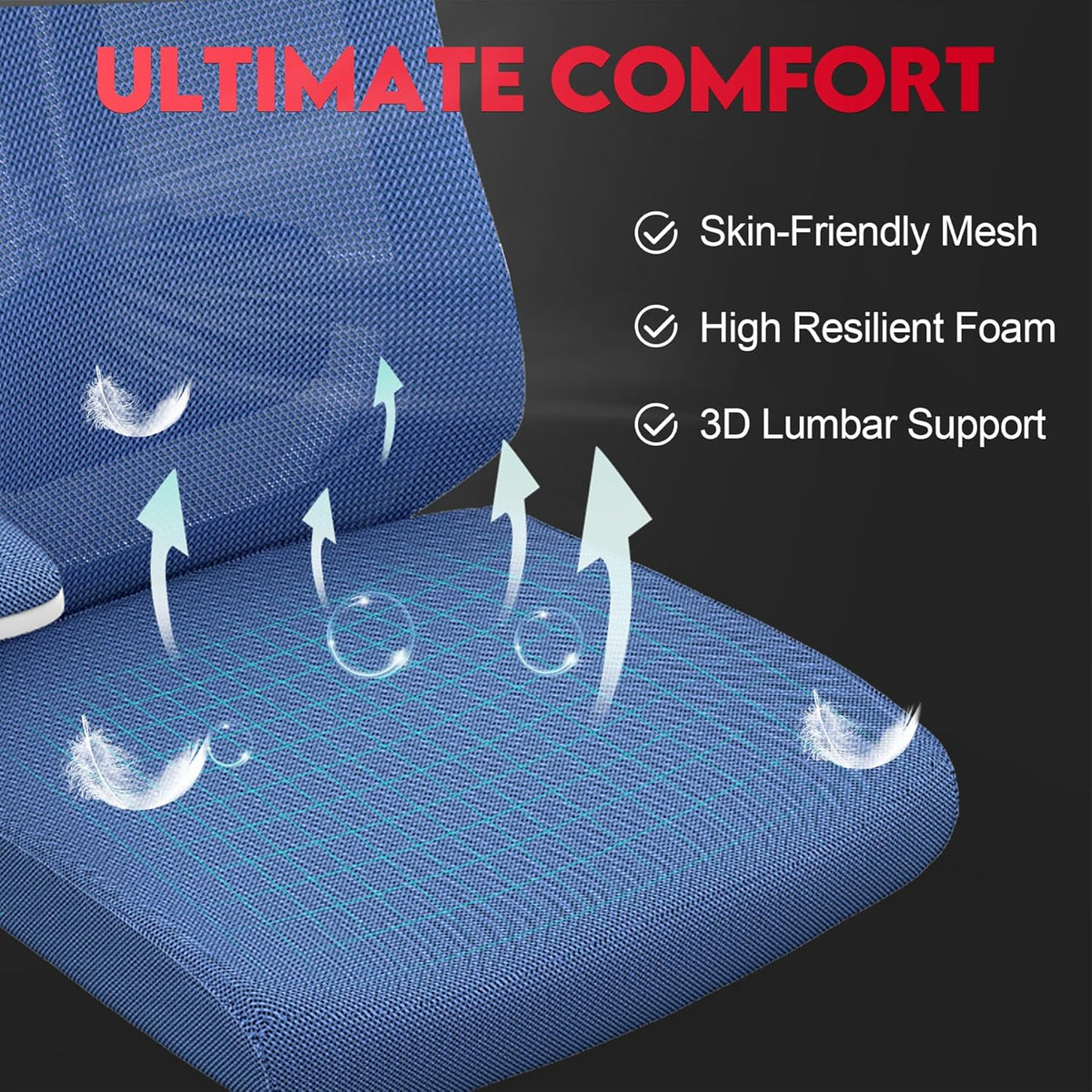 Ergonomic Office Chair - Comfy Desk Chairs with Wheels and Arms, 400LB Heavy Duty Mesh Computer Chairs with Comfortable Lumbar Back Support for Home Office, Bedroom, Study and College Dorm